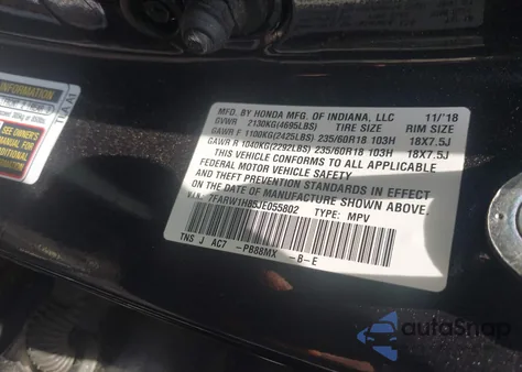 2018 Honda Cr-V Ex-L/Ex-L Navi from USA, damaged, VIN 7FARW1H85JE055802
